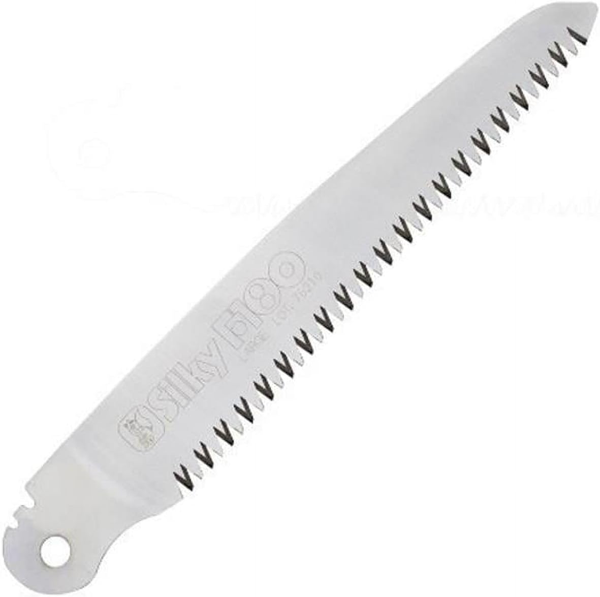 Silky F180 carbon steel spare blade showing precision ground tooth pattern for pruning tasks