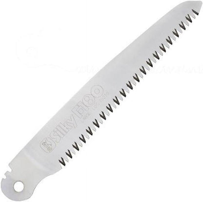 Silky F180 carbon steel spare blade showing precision ground tooth pattern for pruning tasks