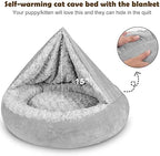JOEJOY Small Dog Bed Cat Bed with Hooded Blanket, Cozy Cuddler Luxury Puppy Pet Bed, Donut Round Calming Anti-Anxiety Dog Burrow Cave Bed - Anti-Slip Bottom and Machine Washable 23 inch - Image 6