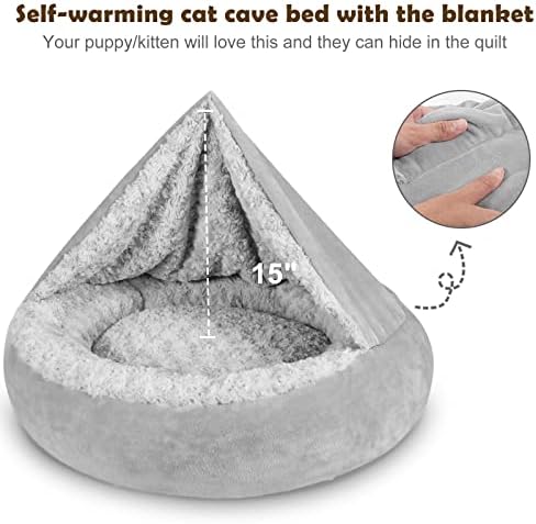 JOEJOY Small Dog Bed Cat Bed with Hooded Blanket, Cozy Cuddler Luxury Puppy Pet Bed, Donut Round Calming Anti-Anxiety Dog Burrow Cave Bed - Anti-Slip Bottom and Machine Washable 23 inch - Image 6