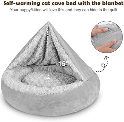 JOEJOY Small Dog Bed Cat Bed with Hooded Blanket, Cozy Cuddler Luxury Puppy Pet Bed, Donut Round Calming Anti-Anxiety Dog Burrow Cave Bed - Anti-Slip Bottom and Machine Washable 23 inch - Image 6