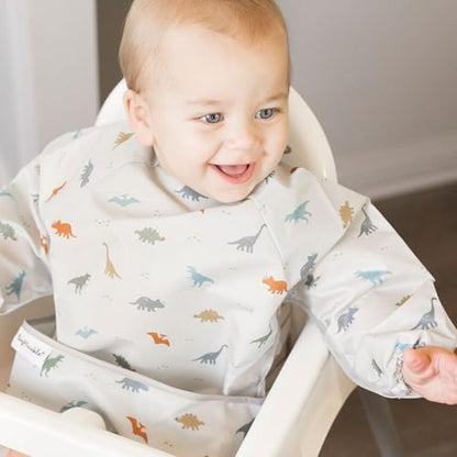 Tiny Twinkle full sleeve mess proof baby smock bib showing the spill catcher pocket