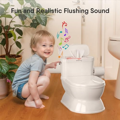 Rear view of toddler potty training toilet showing wipe storage box