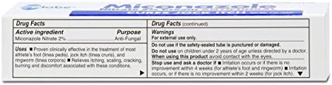 Back of packaging showing drug facts for miconazole nitrate cream