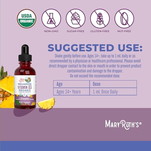 MaryRuth Organics Vitamin D3 4000 IU liquid drops side label with supplement facts and ingredients