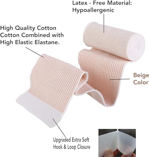Side view of 4 inch by 5 yard Medline elastic bandage roll in white beige color.