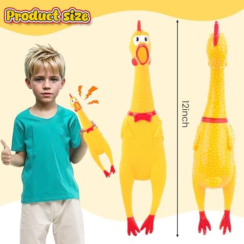 POPLAY Rubber Chicken party favor showing the full profile structure from a side angle view.