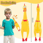 POPLAY Rubber Chicken party favor showing the full profile structure from a side angle view.