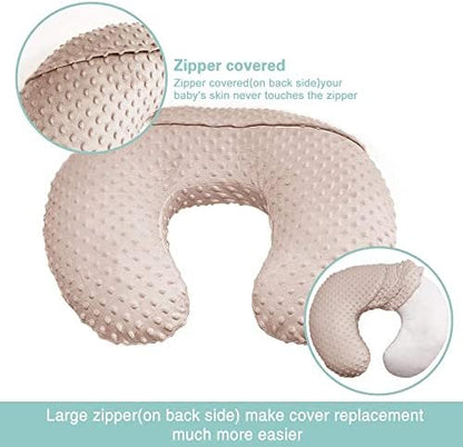 Back view of rainbow bear nursing pillow slipcover showing hidden zipper