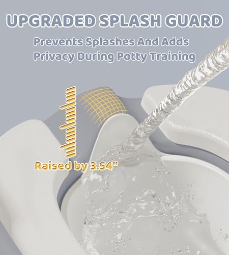 Extended splash guard and deep arc recess design on the boys training potty urinal front