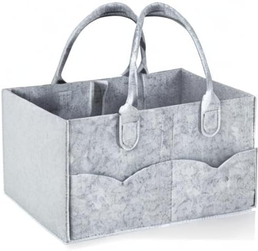 PandaEar grey diaper caddy organized on a changing table