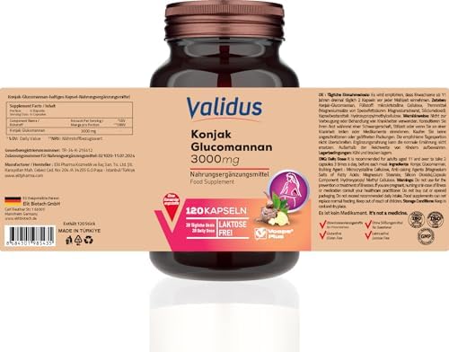 Validus Konjac Glucomannan 3000mg health supplement bottle side view