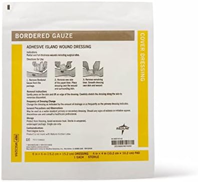 Medline sterile 6x6 inch composite island bandage showing three layer protective system