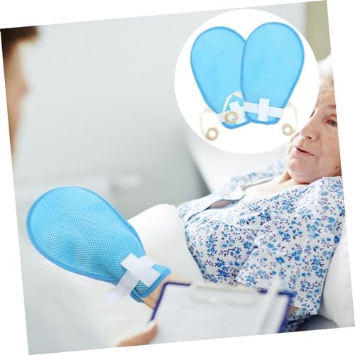 Anti-scratch medical hand mitts for elderly patients with adjustable wrist straps.