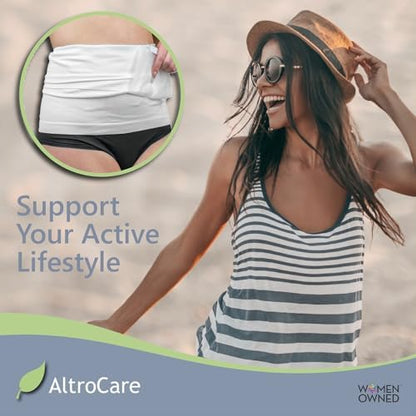 Two layer seamless stoma support garment showing four way stretch fabric detail
