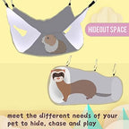 Hanging bunk bed and soft flannel fleece tunnel for small pets