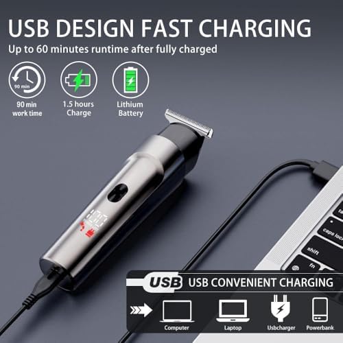 7d24hcare rechargeable mustache and nose hair trimmer connecting to a USB charging cable