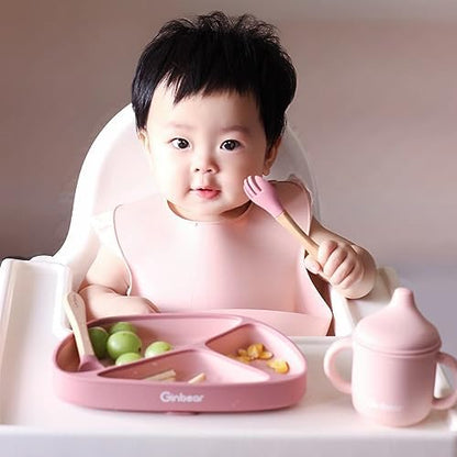 Close up of ergonomic baby fork and spoon handles