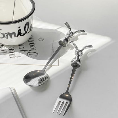 Ergonomic bunny handles on durable stainless steel utensils