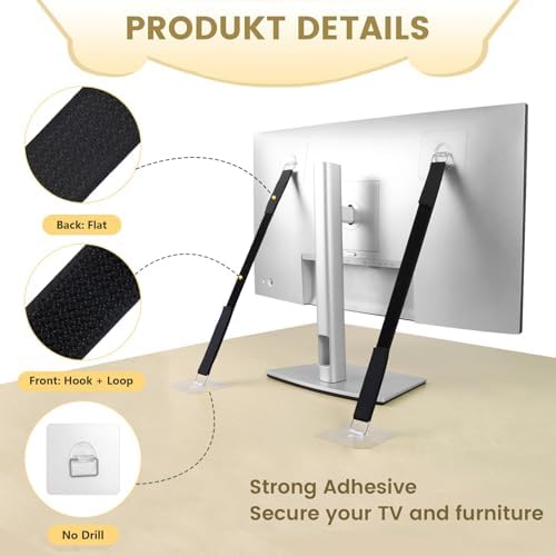 Demonstration of cutting the black premium nylon safety strap to custom length for living room media center.