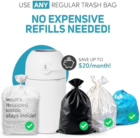 L.A. Baby Magic Diaper Pail with standard trash bag compatibility demonstration