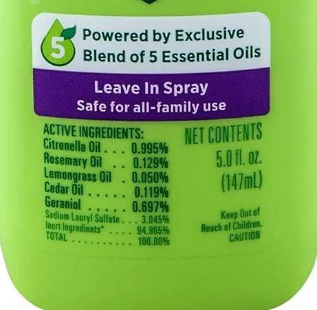 Lice Shield conditioning repellent spray showing natural essential oil ingredients.
