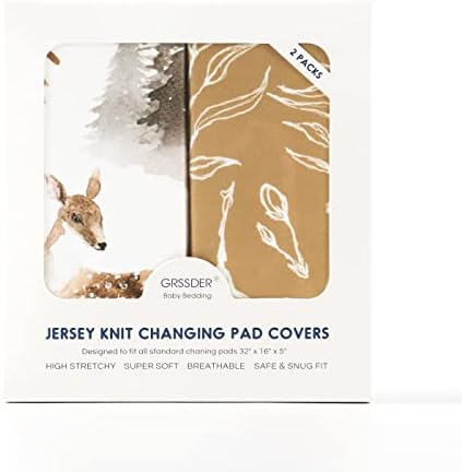 Two pack nursery changing mattress covers showing both woodland theme designs side by side.