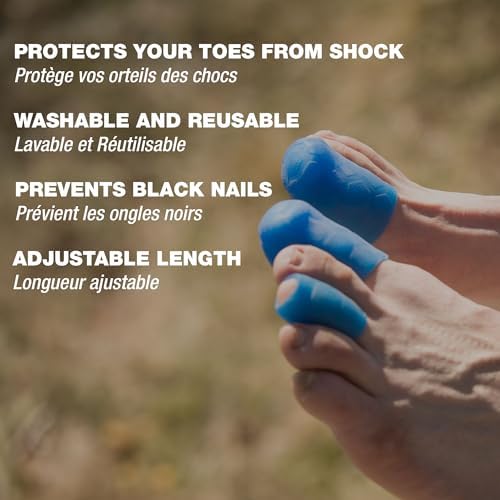 Washable and reusable blue silicone toe sleeves for athletes.