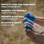 Washable and reusable blue silicone toe sleeves for athletes.