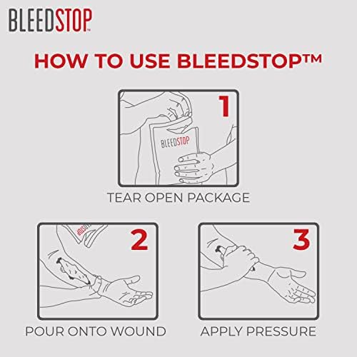 BleedStop blood clotting powder being applied to a sterile wound dressing