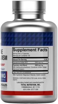 tnvitamins Glucosamine Chondroitin MSM Capsules, 240 Count | 4,000 mg Per Serving | 2,000 mg Glucosamine Sulfate 2KCl + 2,000 mg MSM & Chondroitin Blend | Joint Support Supplement - Image 3