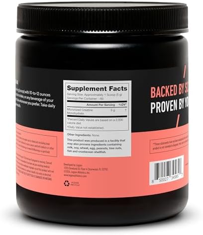 Legion creatine powder label details and servings
