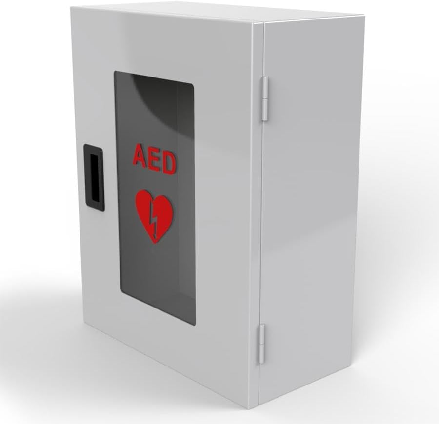 Universal defibrillator enclosure without alarm for medical facilities