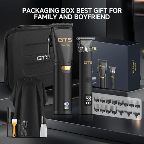 GTSPRO professional haircut kit showcasing 15 colorful guide combs and grooming accessories