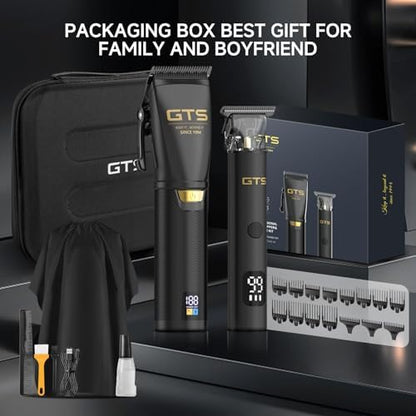GTSPRO professional haircut kit showcasing 15 colorful guide combs and grooming accessories