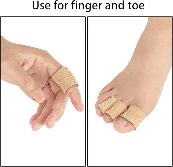 Washable and reusable gel toe protectors for hammer toe and blister prevention.