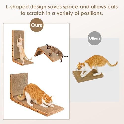 EHEYCIGA indoor cat scratcher displaying the sturdy wood frame construction and reversible cardboard surface longevity feature.