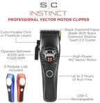 Stylecraft Instinct professional hair clipper placed securely on its premium black charging dock setup.