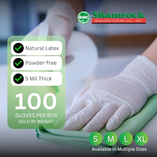 Close up of textured Shamrock latex gloves showing grip pattern.