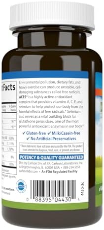 Carlson ACES non-GMO and gluten-free dietary supplement certifications visible on packaging