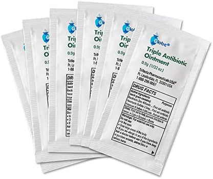 Globe first aid kit antibiotic ointment individual packets display layout