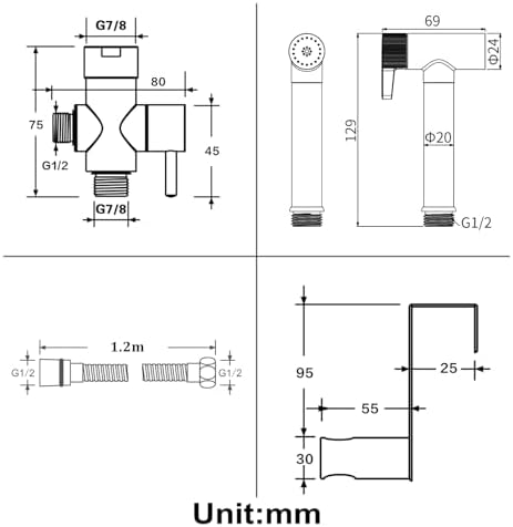 Complete WRKMH bidet sprayer kit arranged for display