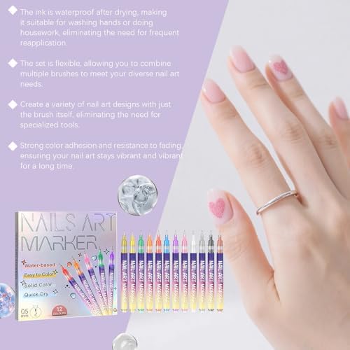 Full set of 12 waterproof nail polish pens organized