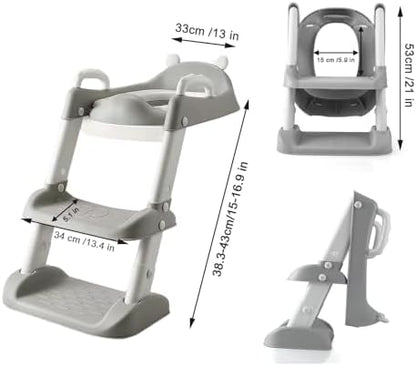 Foldable baby potty ladder trainer showing anti-slip steps and rubber feet pads.