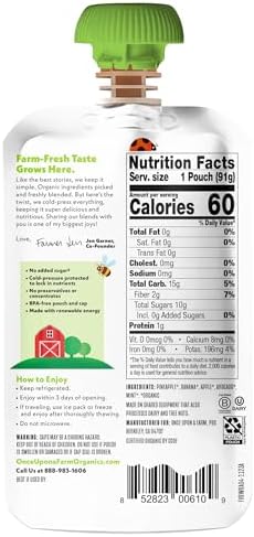 Once Upon A Farm organic fruit and veggie pouch ingredients list