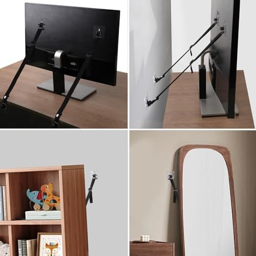 Wrichear no drill anti tip safety straps securing a tall wooden bookcase to prevent tipping