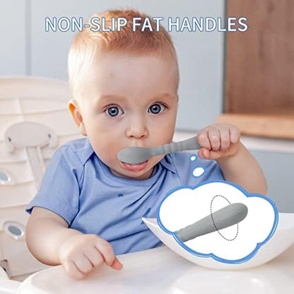 ME.FAN integrated molded silicone training spoons showing the smooth seamless surface