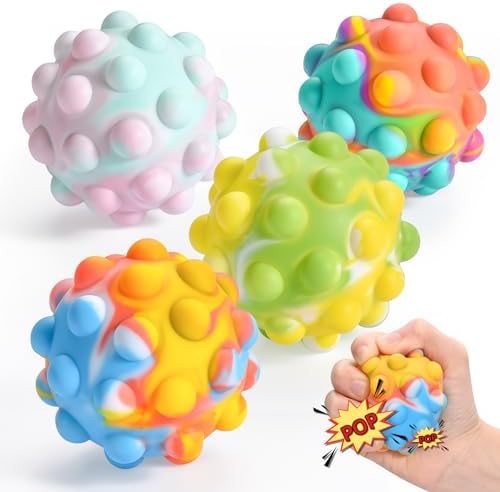 Four pack of 3D food grade silicone sensory squeeze toys in original packaging