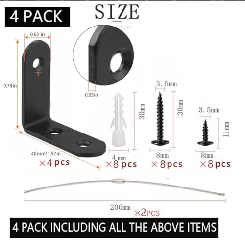 Child proofing furniture anchor system in black finish showcasing the dual installation methods