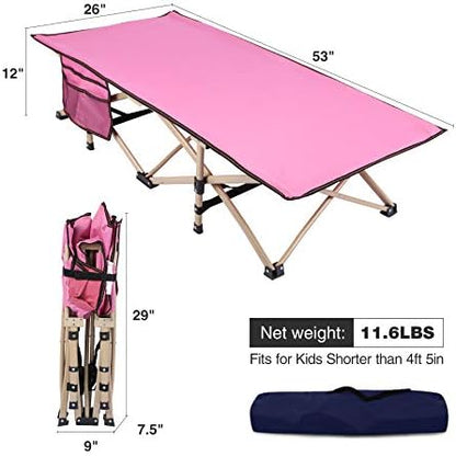 REDCAMP lightweight travel cot for ages 2 to 7 years showing anti slip feet stability